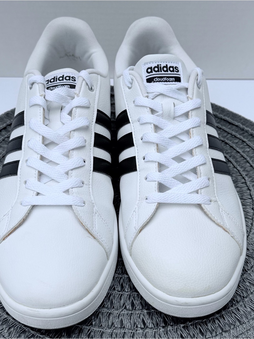 adidas Grand Court Shoes White Sneakers with Black Three-Stripes Cloudfoam Tech